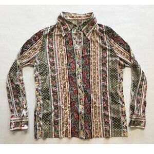 Vintage 70s 80s Silky Polyester Blouse Ladies Size Small Paisley Patterned